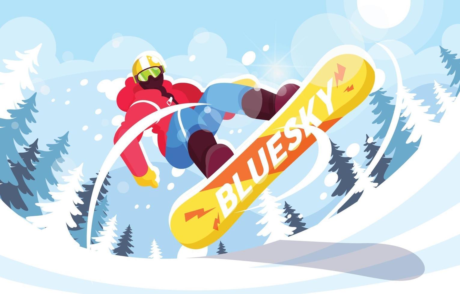 snowboarder avec un style sportif sautant dessus vecteur