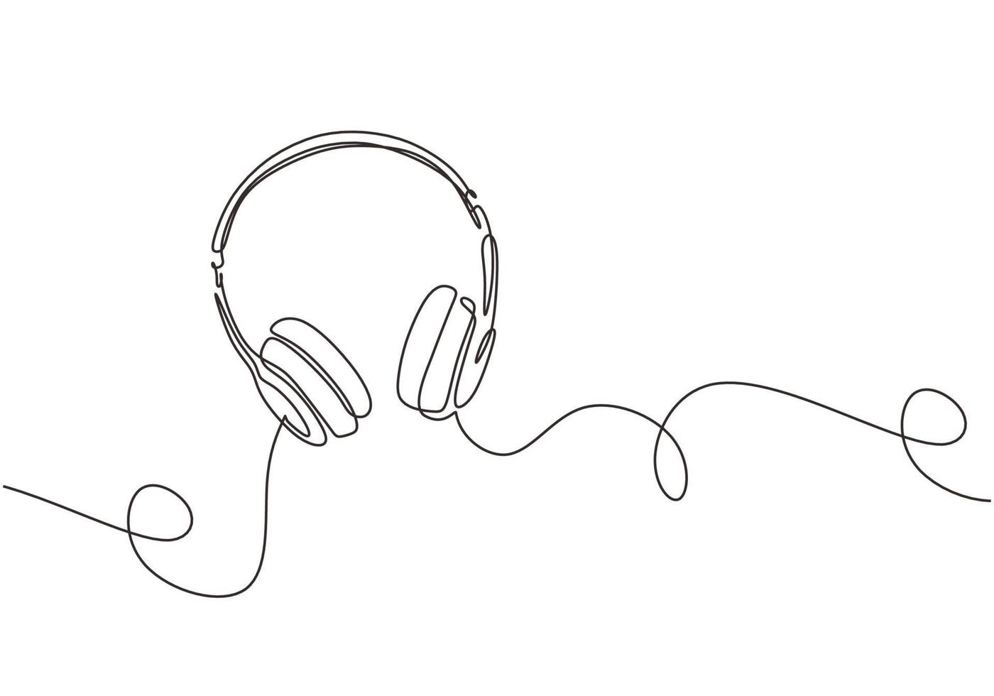 dessin au trait continu de musique avec gadget pour casque vecteur