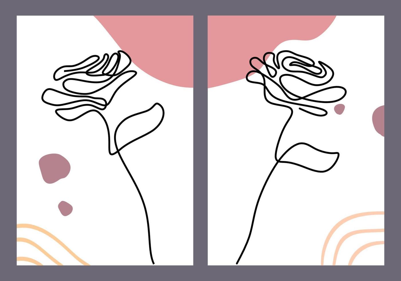 ensemble de dessin au trait fleur rose, minimaliste continu dessiné à la main vecteur