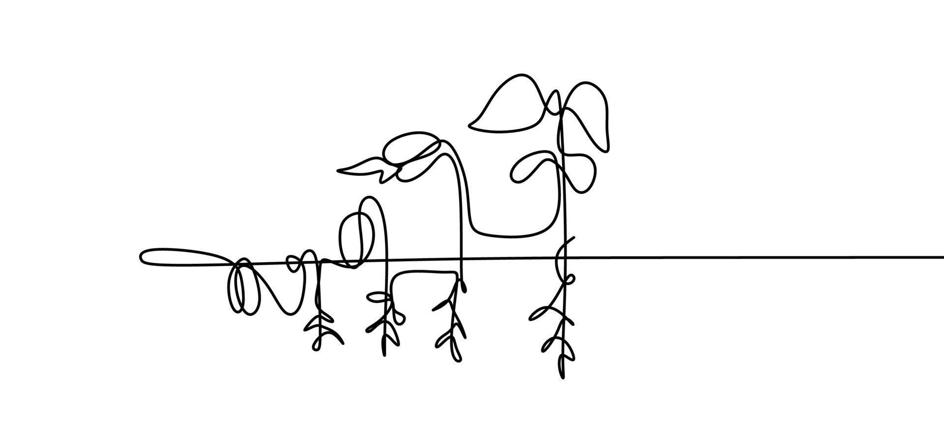 étapes de croissance de la plante dessin continu d'une ligne vecteur