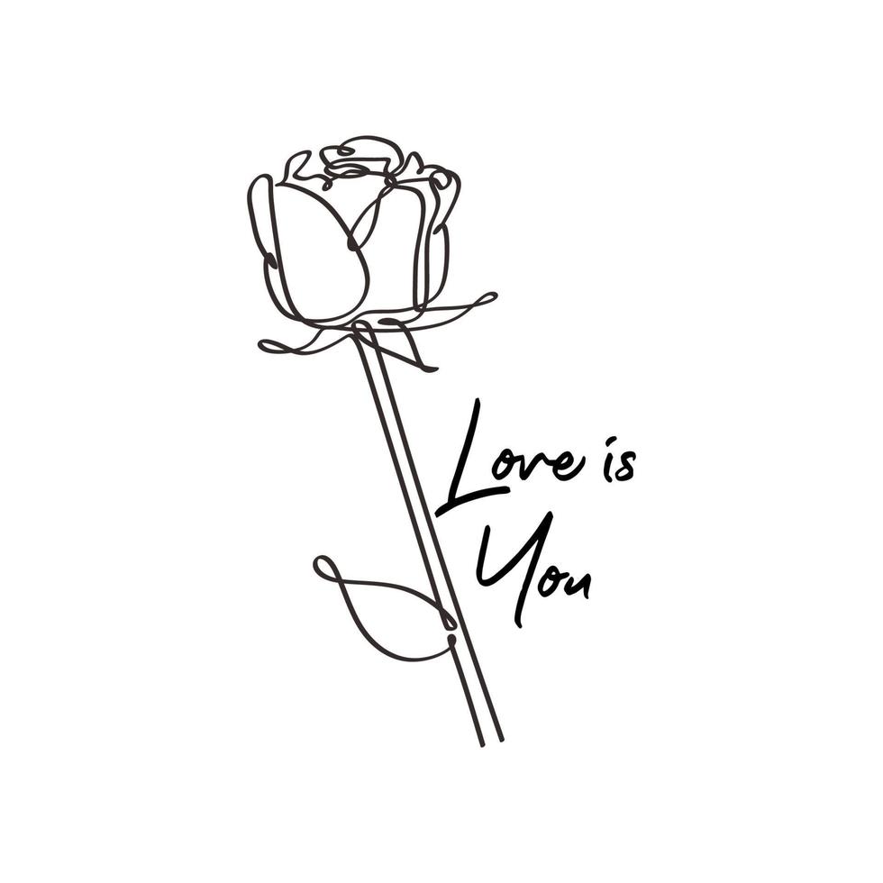 l'amour c'est toi. dessin au trait continu du minimalisme de la fleur de bouton de rose vecteur