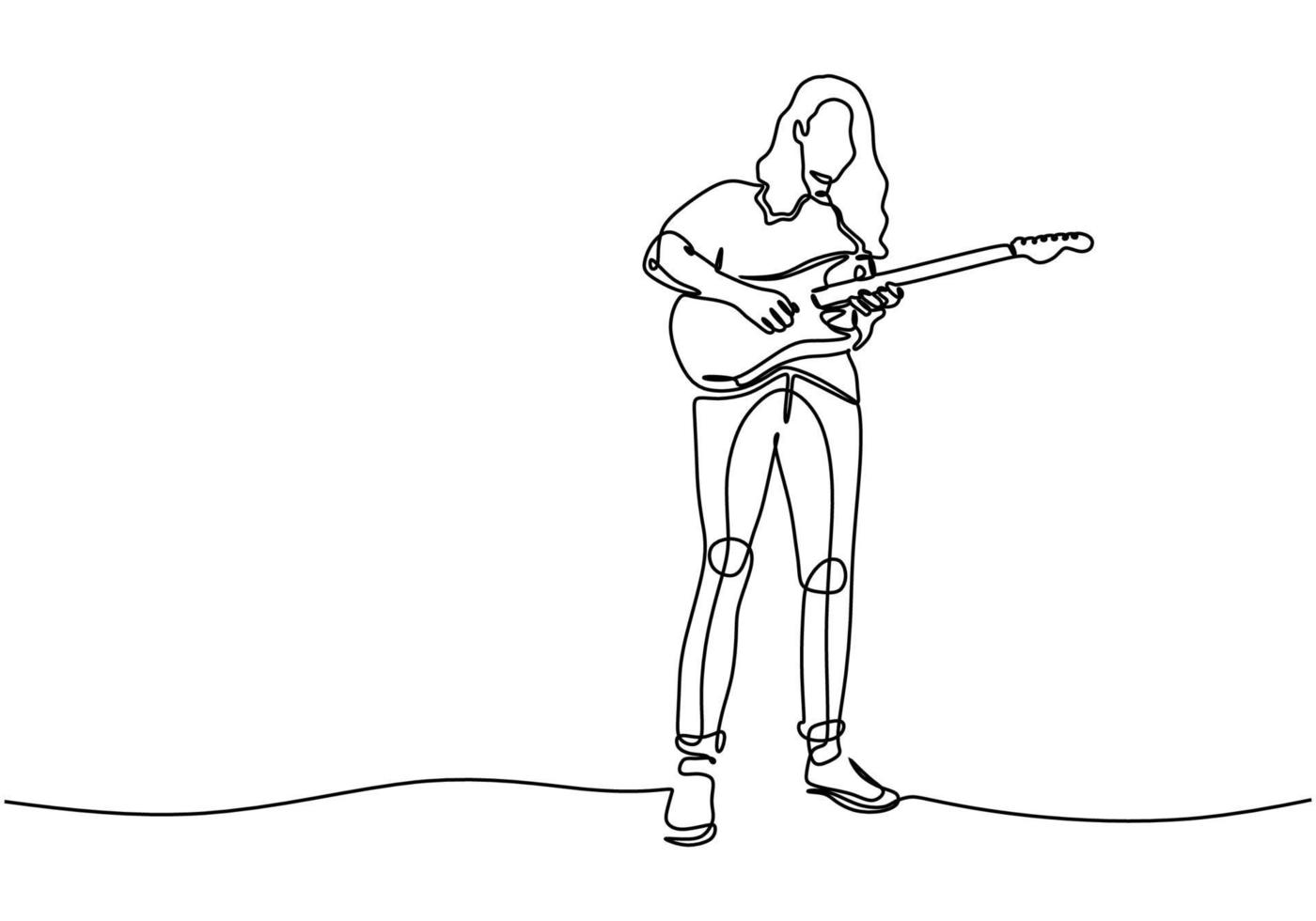 dessin au trait continu d'un homme jouant le vecteur de guitare électrique