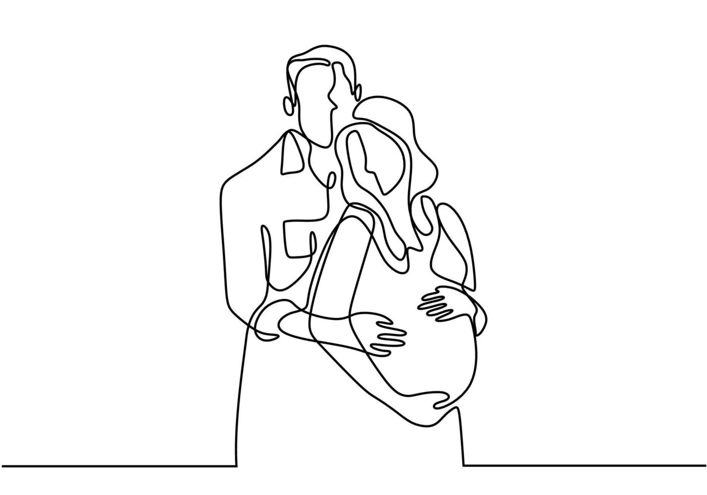 un dessin au trait d'une femme enceinte et d'un mari heureux. couple famille vecteur
