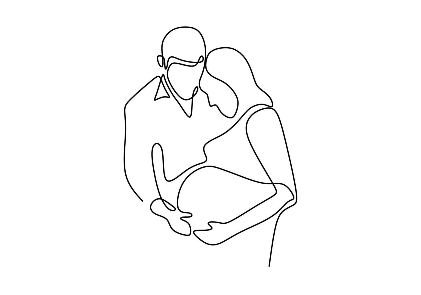 dessin au trait continu d'une femme enceinte et d'un père heureux vecteur