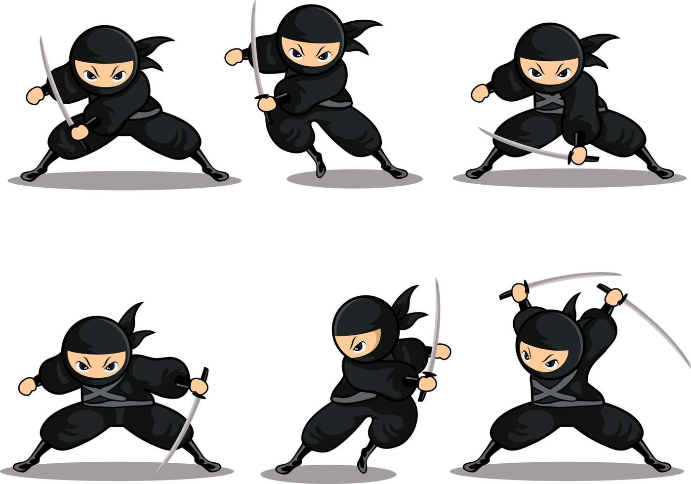 ninja noir avec six nouvelles attaques de poses différentes vecteur