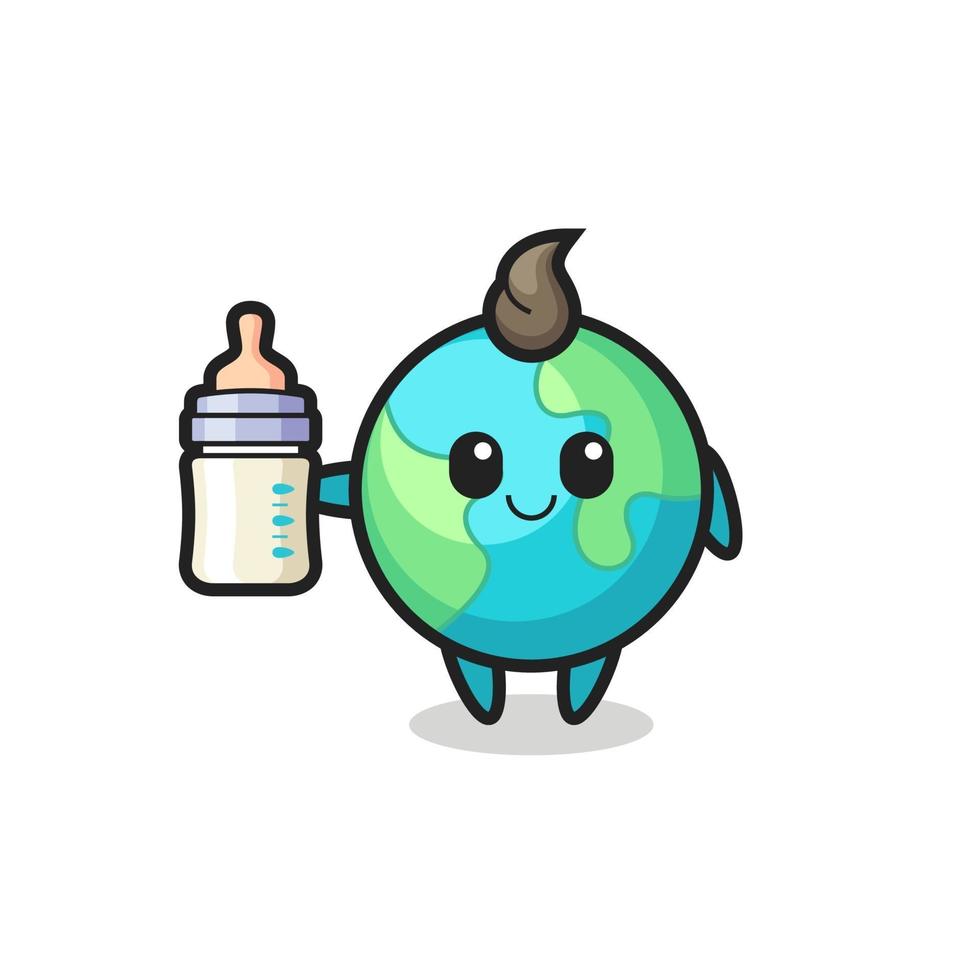 personnage de dessin animé de terre de bébé avec une bouteille de lait vecteur