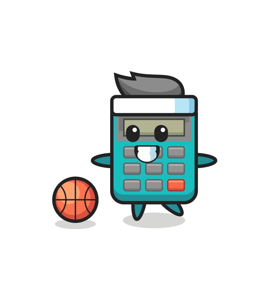 illustration du dessin animé de la calculatrice joue au basket-ball vecteur