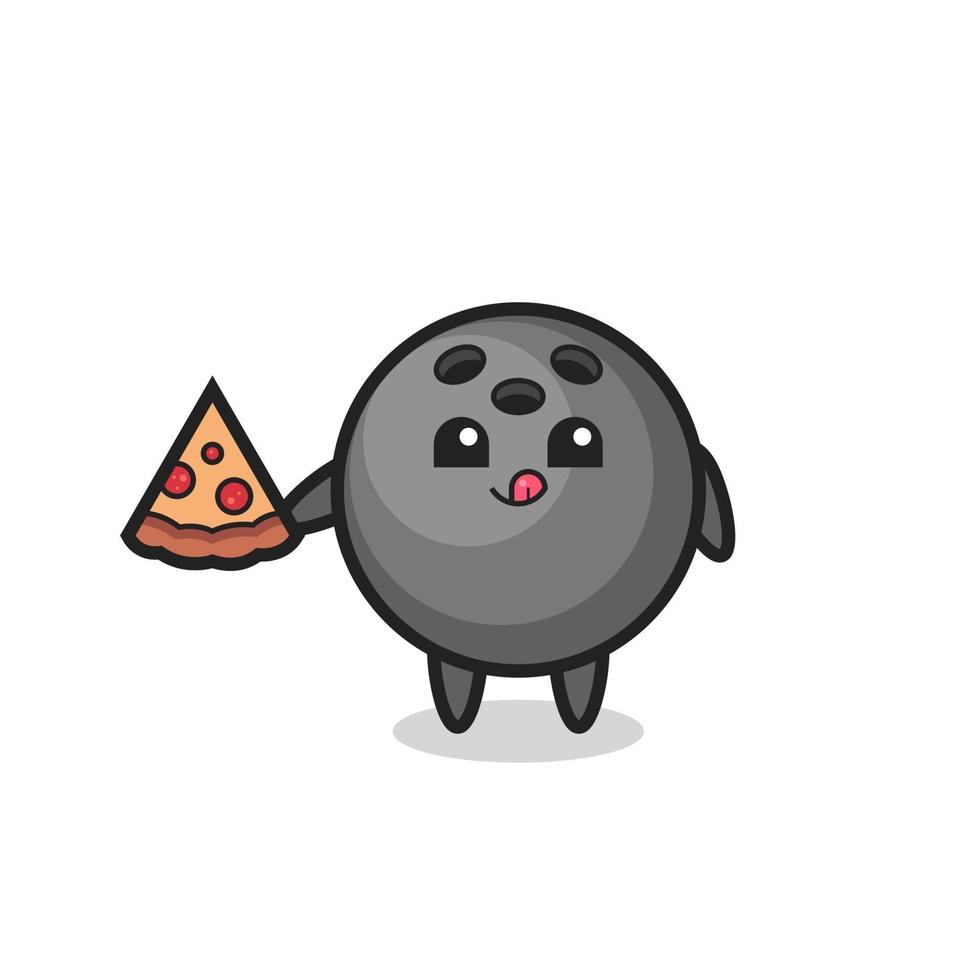 dessin animé mignon de boule de bowling mangeant de la pizza vecteur