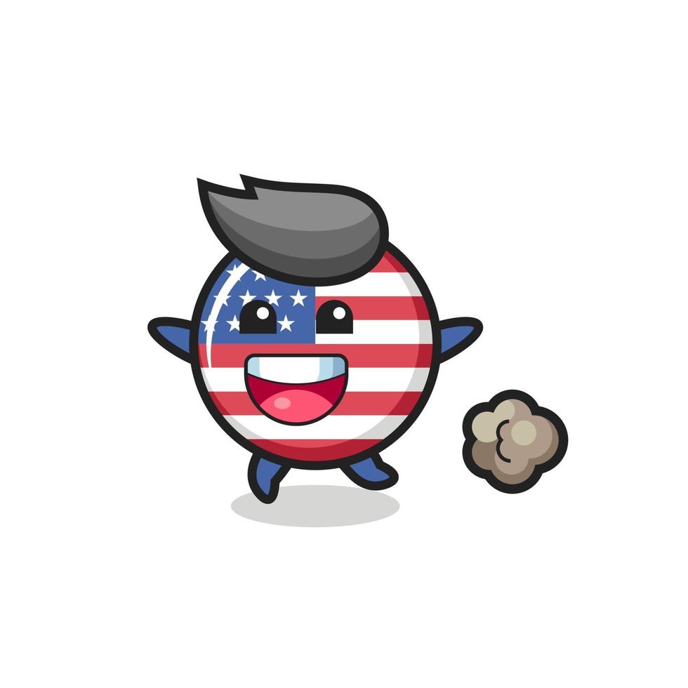 la bande dessinée heureuse d'insigne de drapeau des états-unis avec une pose en cours d'exécution vecteur