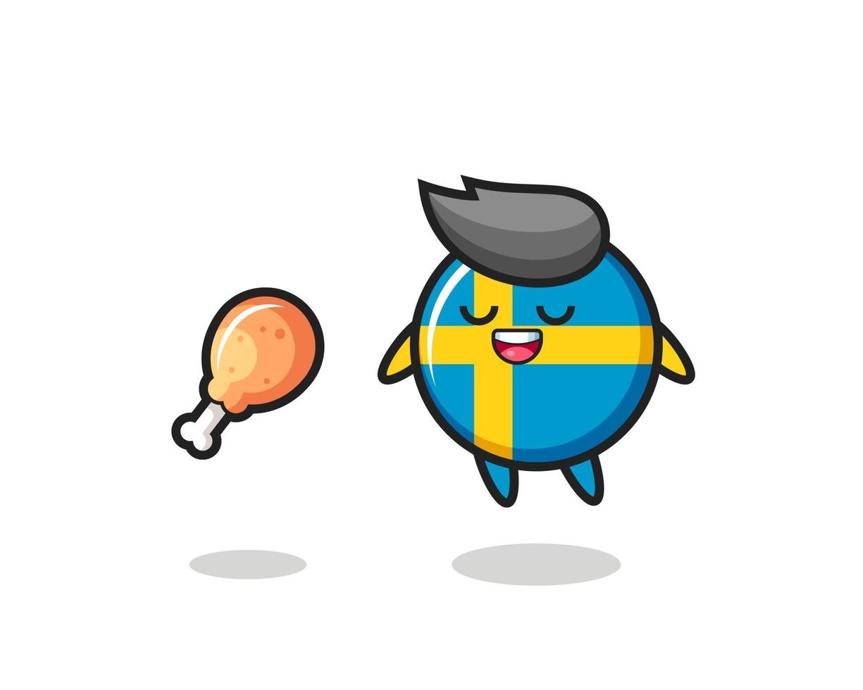 Insigne du drapeau suédois mignon flottant et tenté à cause du poulet frit vecteur