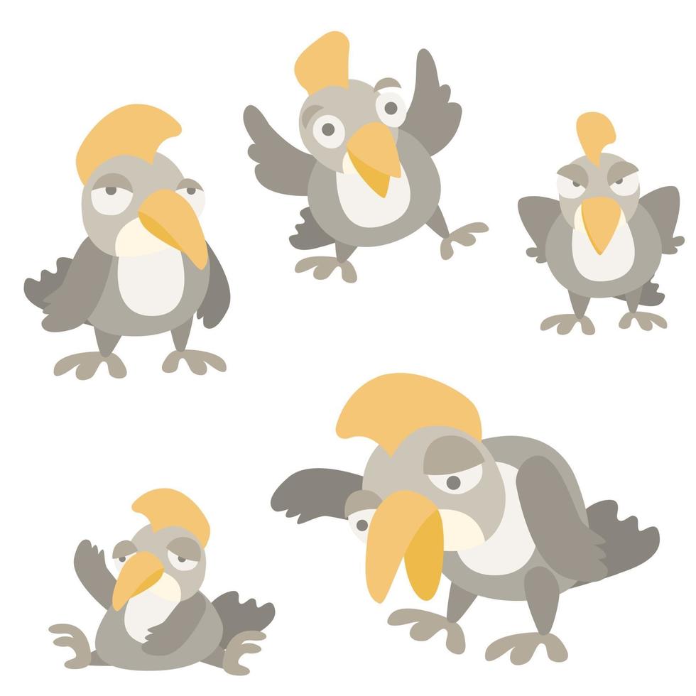 personnage simple oiseau rangkong avec plusieurs poses vecteur