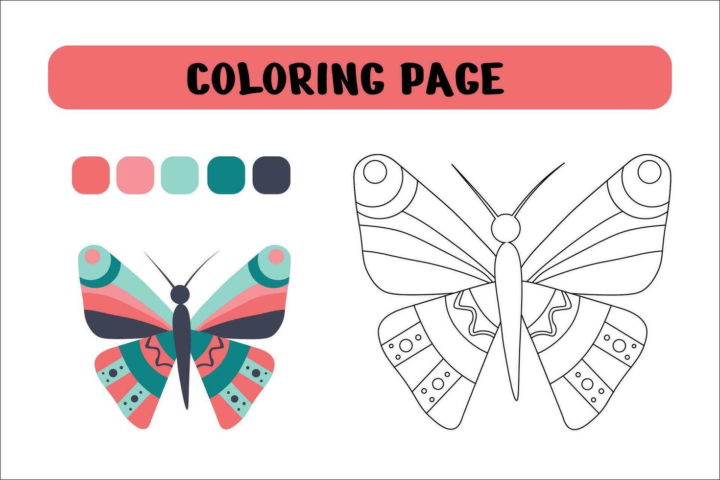 papillon coloration livre éducatif jeu. coloration livre pour préscolaire les enfants. vecteur illustration