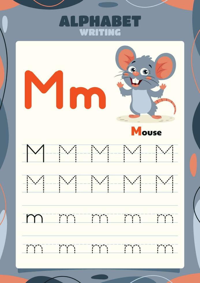 alphabet tracé feuille de travail modèle avec animal vecteur