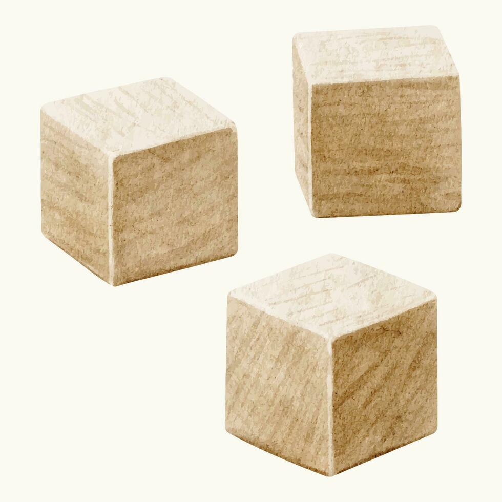 en bois enfants cubes. éducatif jouets pour enfants. éco jouets. aquarelle illustration. isolé. conception pour des gamins marchandises, des gamins boutique, cartes, bébé douche, enfants pièce et jouet vecteur