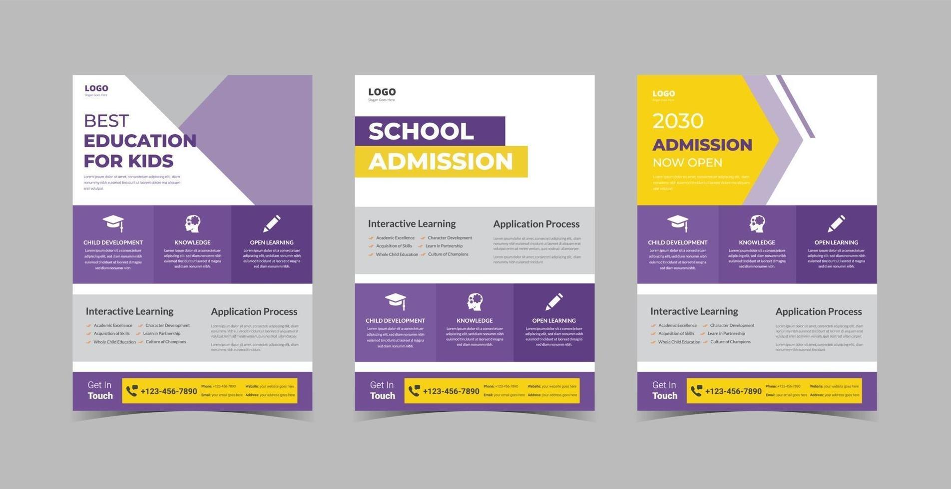 bundle de conception de flyer d'admission à l'école vecteur