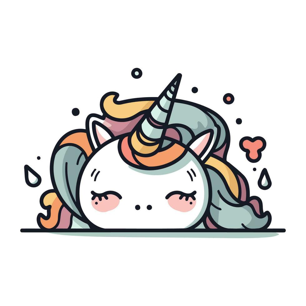 mignonne dessin animé Licorne. vecteur illustration dans griffonnage style.