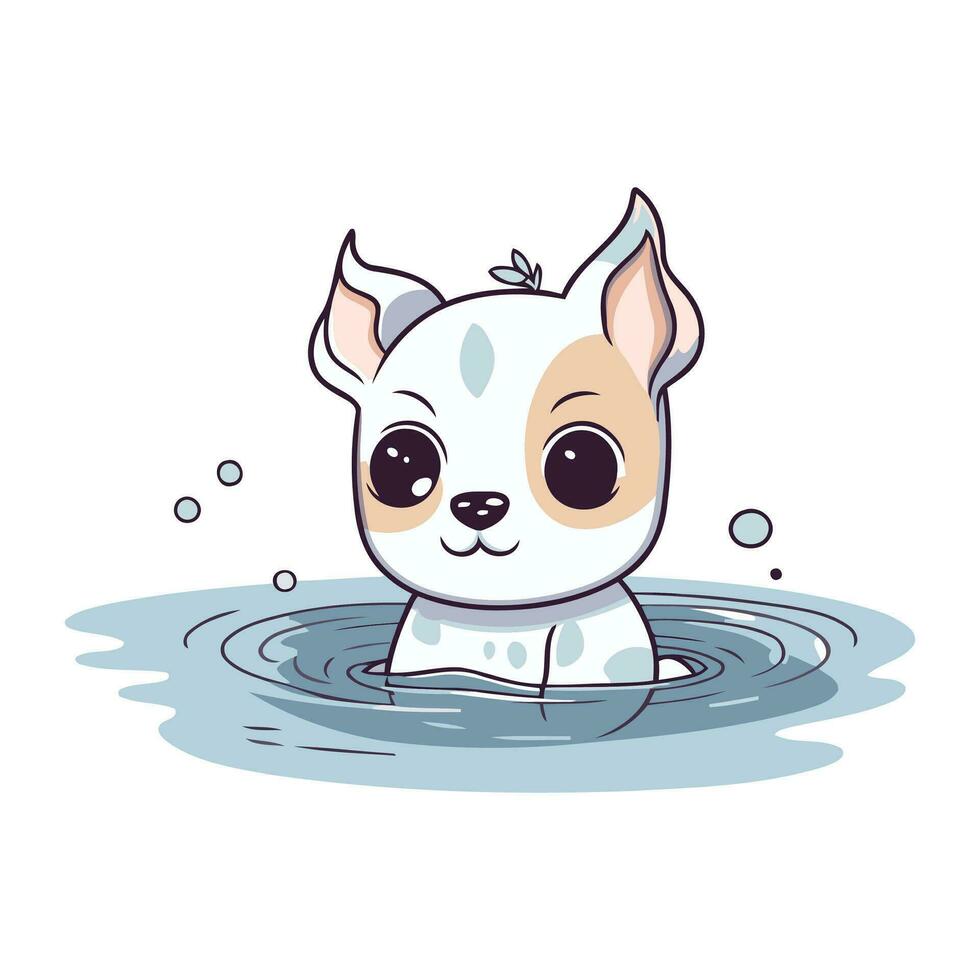 mignonne dessin animé chien personnage nager dans le l'eau. vecteur illustration.