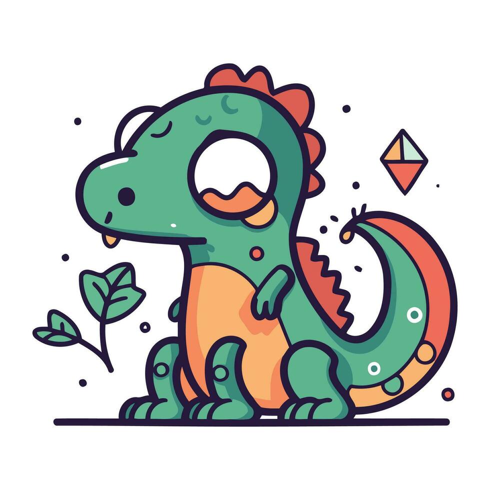 mignonne dessin animé dinosaure. vecteur illustration dans une plat linéaire style.