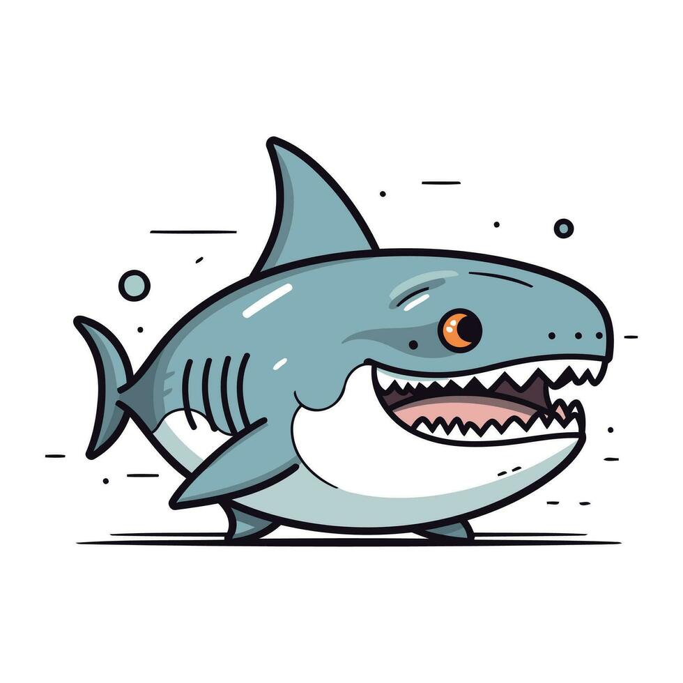 dessin animé requin. vecteur illustration de une dessin animé requin sur blanc Contexte.