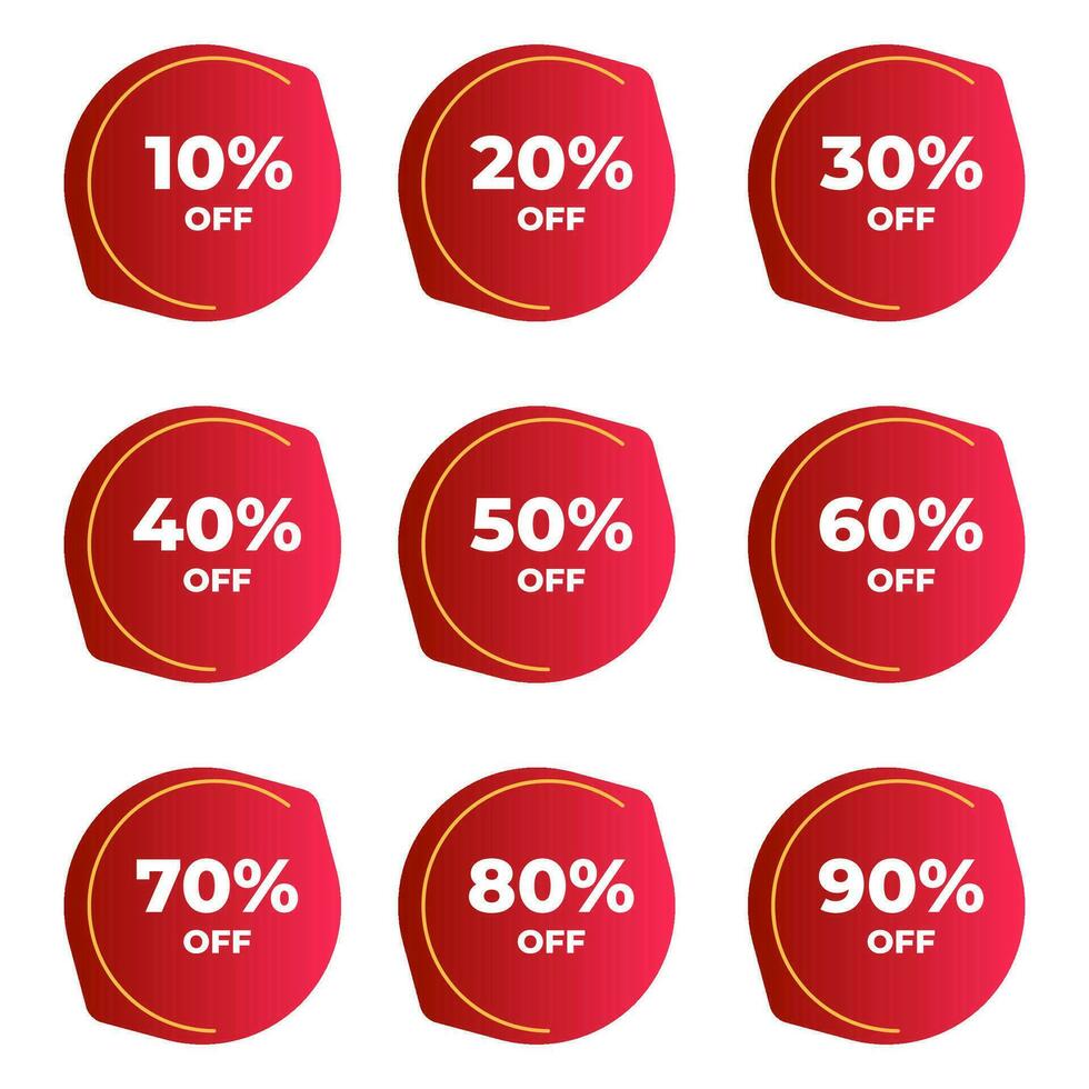 ensemble vente étiquette badge modèle pente Couleur conception. offre avec différent remise de dix, 20, 30, 40, 50, 60, 70, 80, 90 pour cent off.modern conception vecteur pour votre affaires