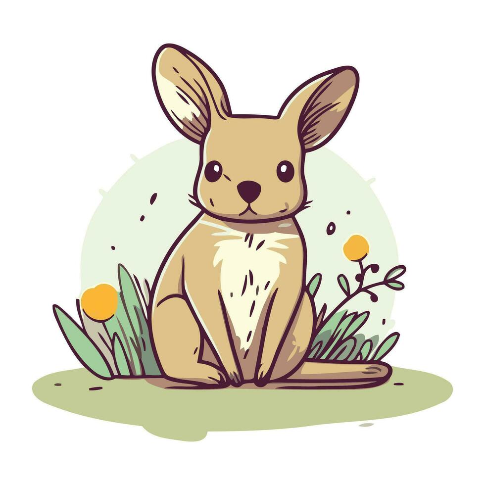 mignonne dessin animé lapin séance dans le herbe. vecteur illustration de une lapin.