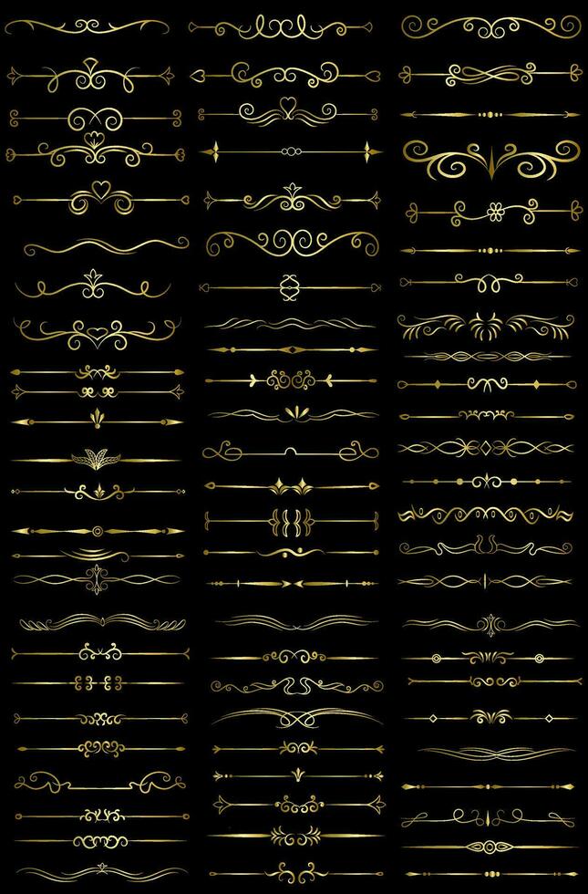 d'or Couleur page diviseur et conception éléments. ensemble de divers Facile noir diviseur conception, assorti diviseur collection modèle vecteur. collection de floral séparateurs éléments méga décoration vecteur