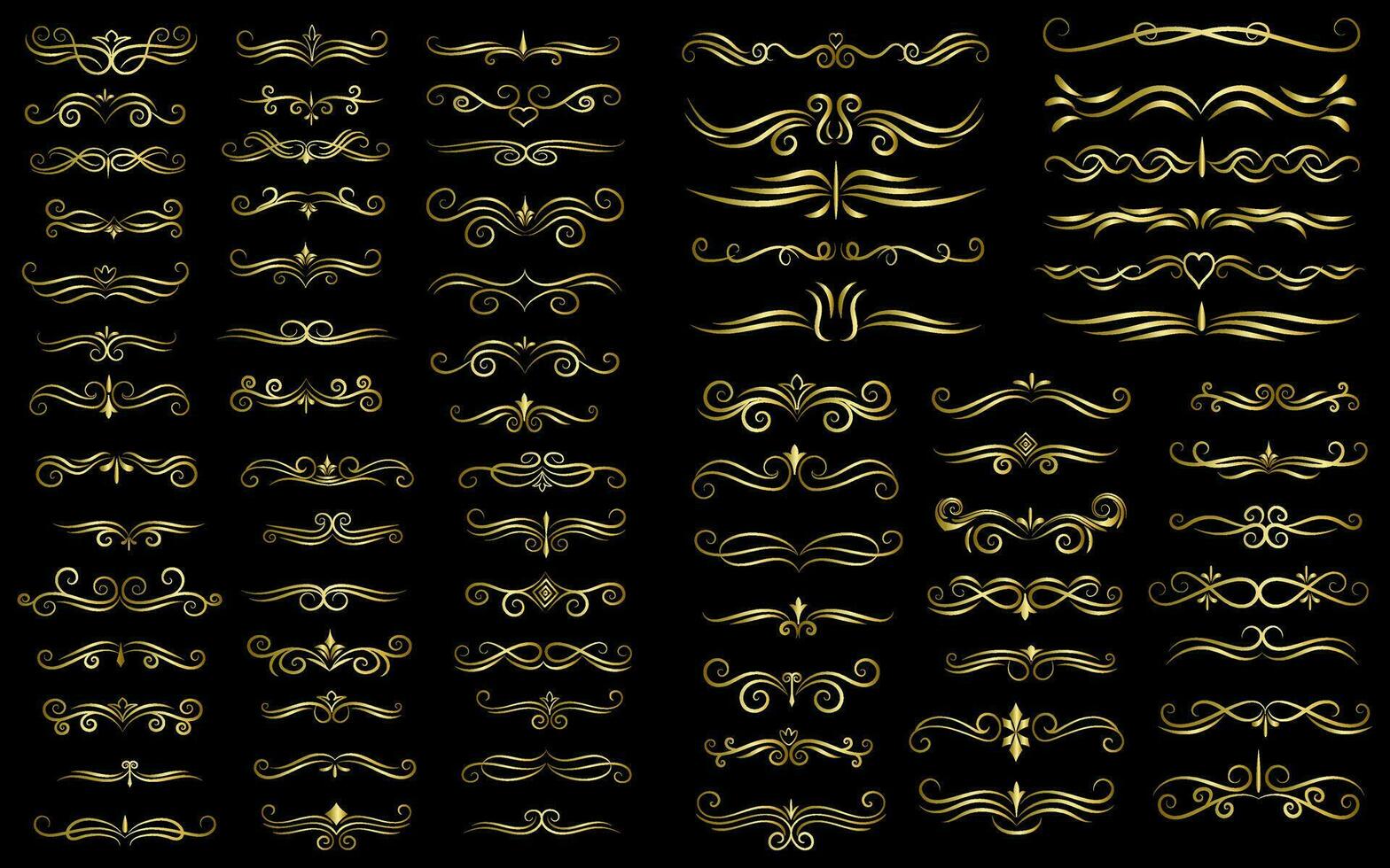 d'or Couleur page diviseur et conception éléments. ensemble de divers Facile noir diviseur conception, assorti diviseur collection modèle vecteur. collection de floral séparateurs éléments méga décoration vecteur