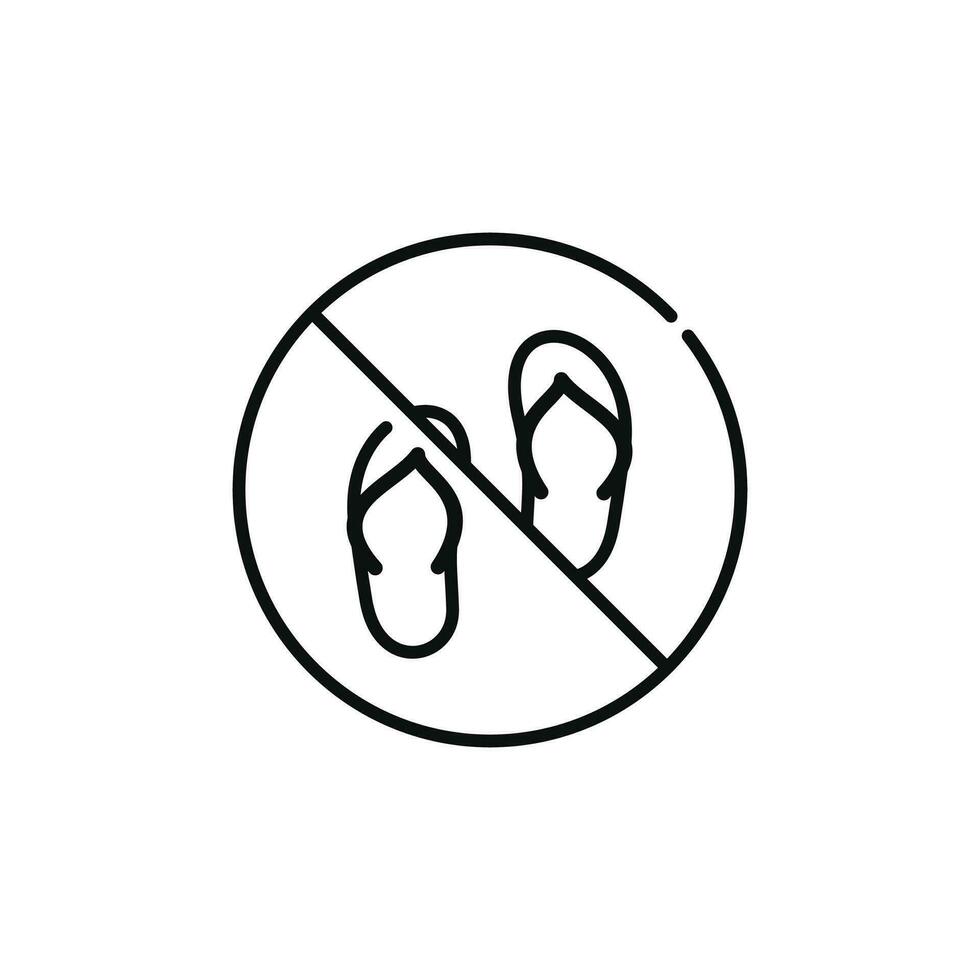 non pantoufle des sandales permis ligne icône signe symbole isolé sur blanc Contexte. non des sandales ligne icône vecteur