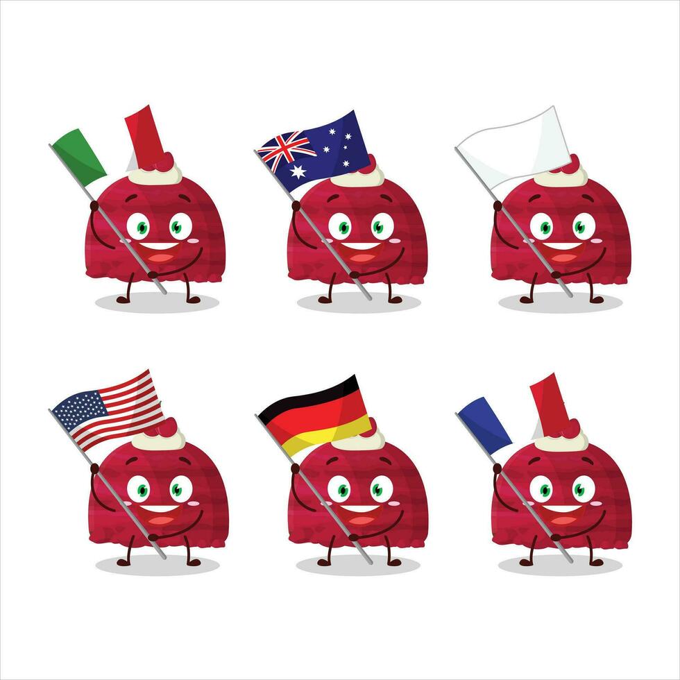 Cerise la glace crème boules dessin animé personnage apporter le drapeaux de divers des pays vecteur