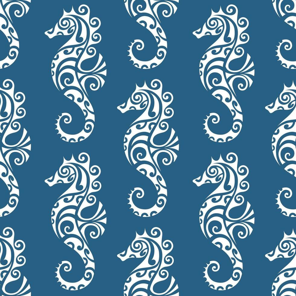 sans couture modèle avec hippocampe maori style. bleu couleurs vecteur