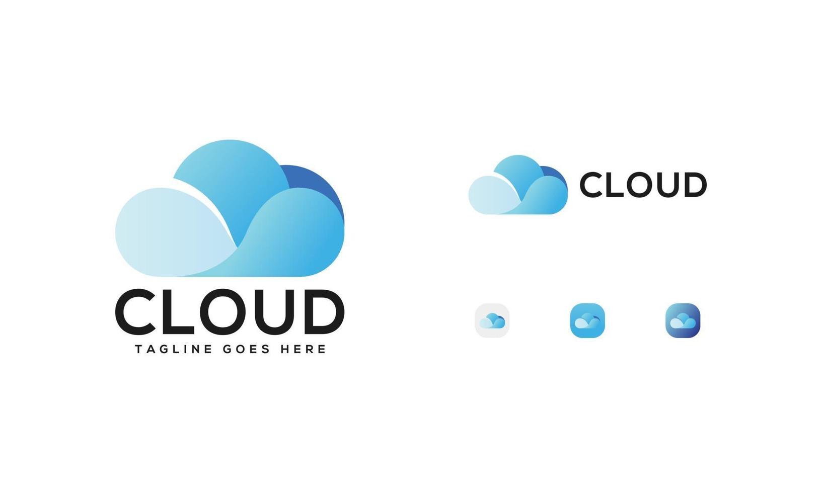 icône du logo cloud et bouton pour la technologie vecteur