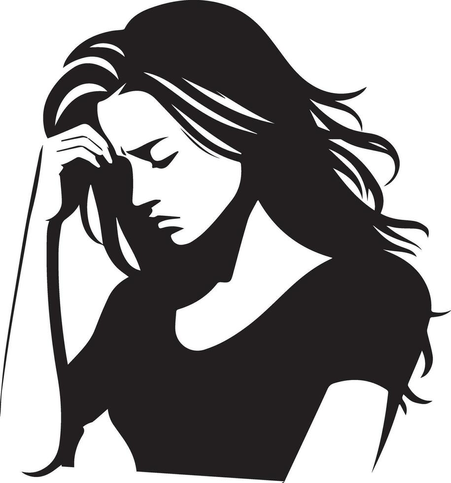 triste femme vecteur silhouette illustration, dérangé femme vecteur, tension femme vecteur