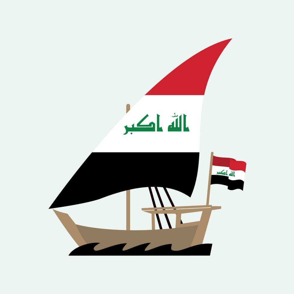 Irak drapeau boutre navire histoire sambuk transport de Bagdad à basra fabriqué de Charpente voile navires avec mât canapé retarder utilisé dans rouge mer et golfe persan et gcc est Saoudite vecteur