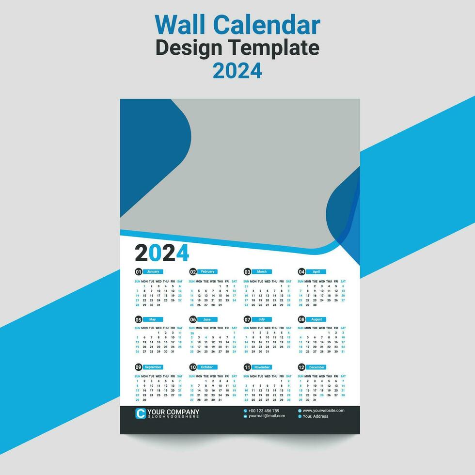 1 page mur calendrier 2024 vecteur