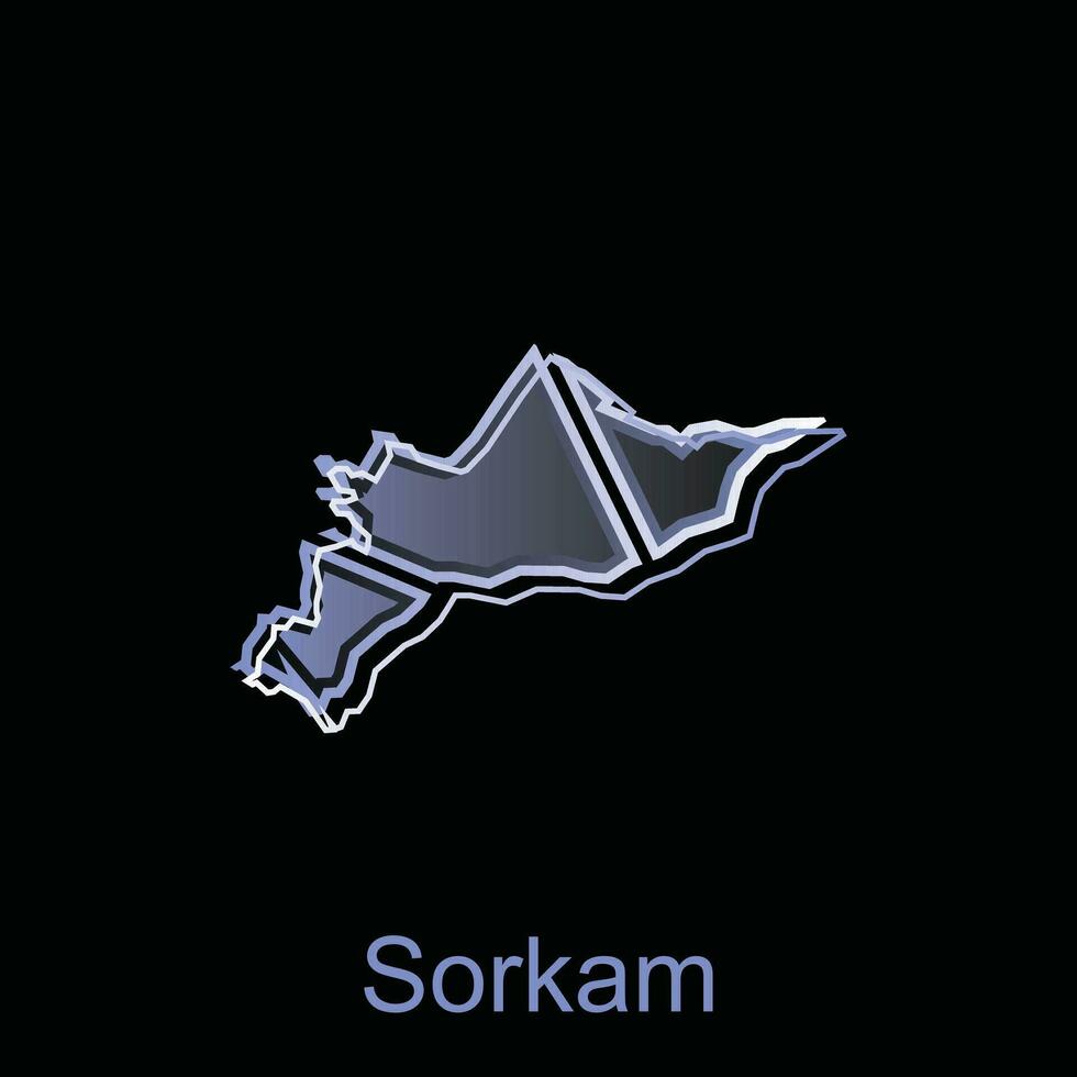 carte ville de sorkam logo conception, Province de Nord Sumatra, monde carte international vecteur modèle avec contour graphique esquisser style