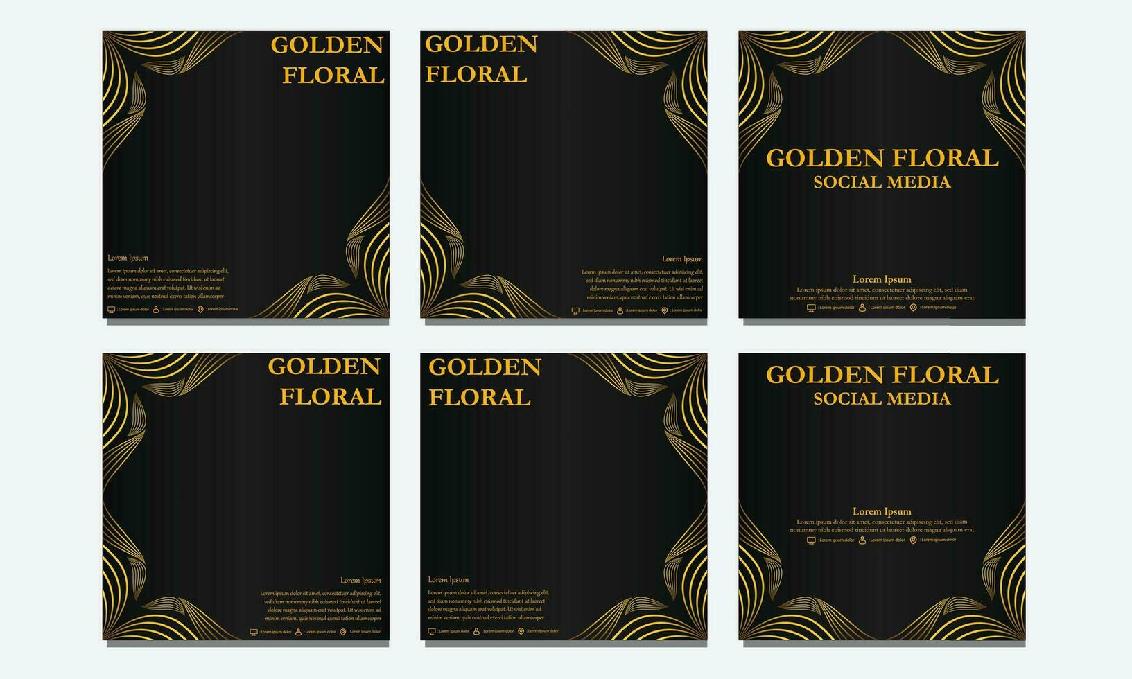 ensemble de d'or floral social médias modèle. adapté pour social médias poste, la toile bannière, couverture et carte vecteur