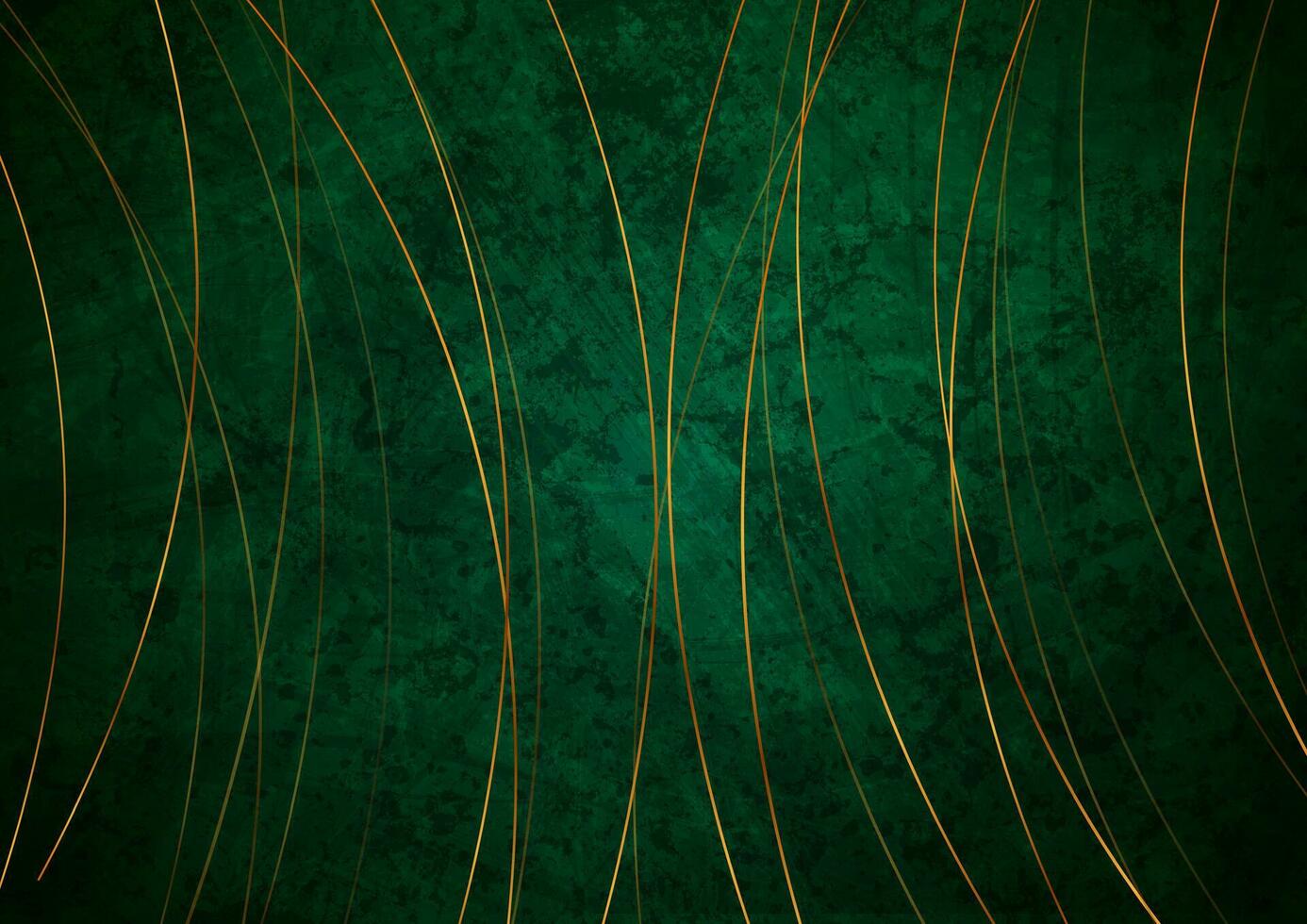 d'or minimal lignes sur foncé vert grunge abstrait Contexte vecteur