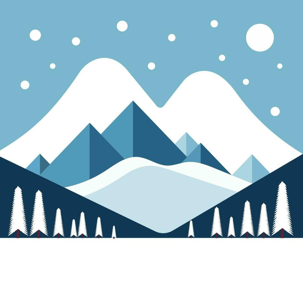 bleu blanc hiver paysage la nature colline et arbre avec Montagne affiche bannière illustration vecteur