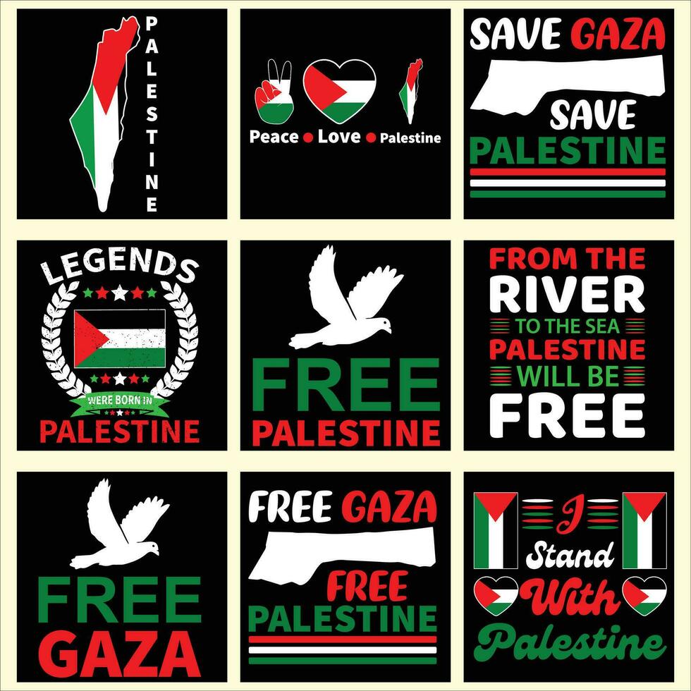 ensemble de neuf t chemise ouvrages d'art à propos Palestine, Palestine, gratuit Palestine, gratuit gaza, vecteur