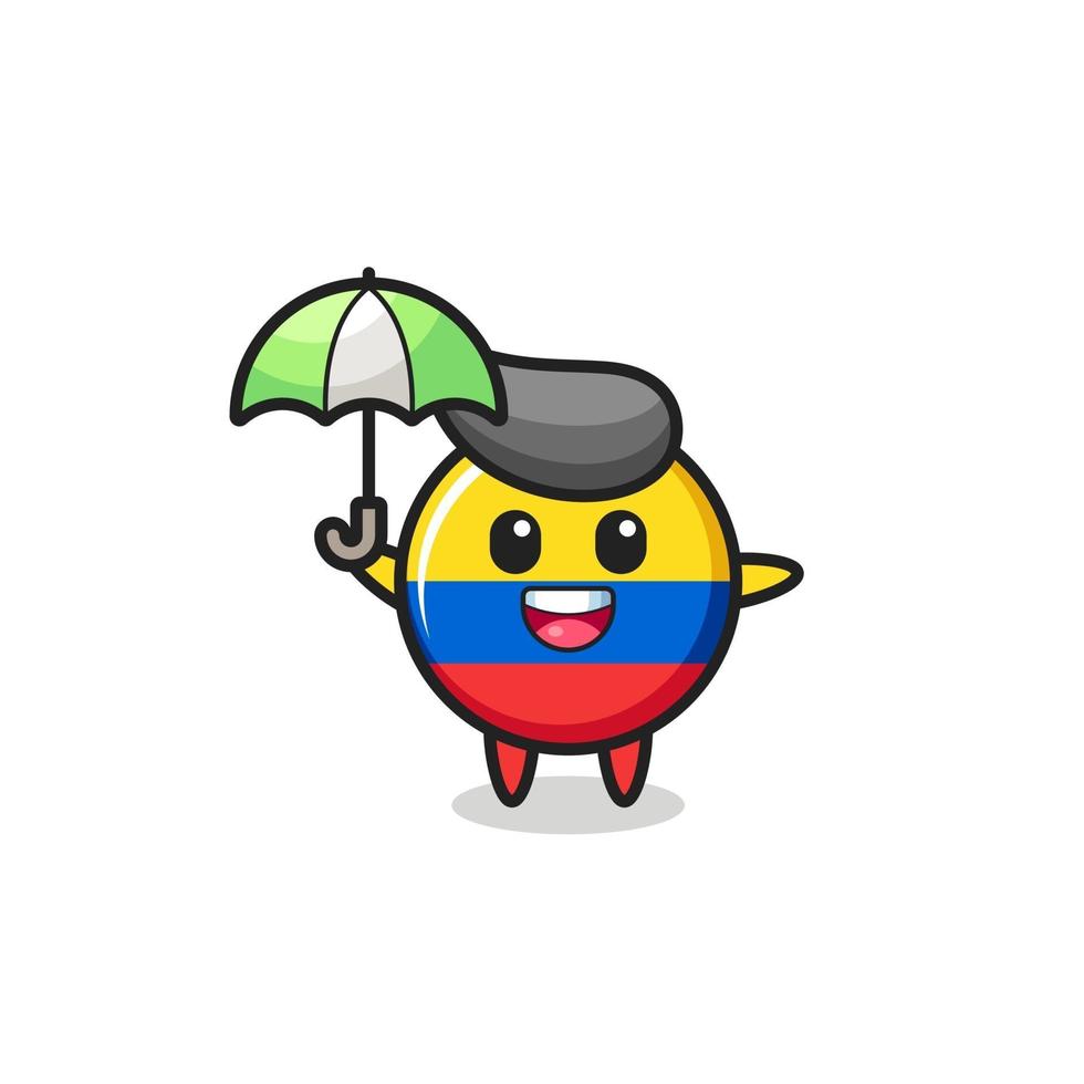 illustration mignonne d'insigne de drapeau de la colombie tenant un parapluie vecteur