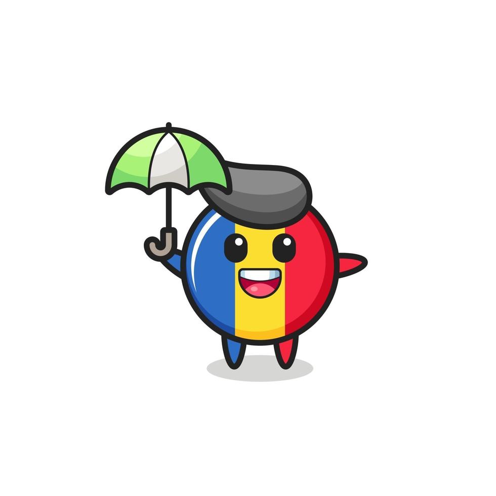 illustration mignonne d'insigne de drapeau de la roumanie tenant un parapluie vecteur