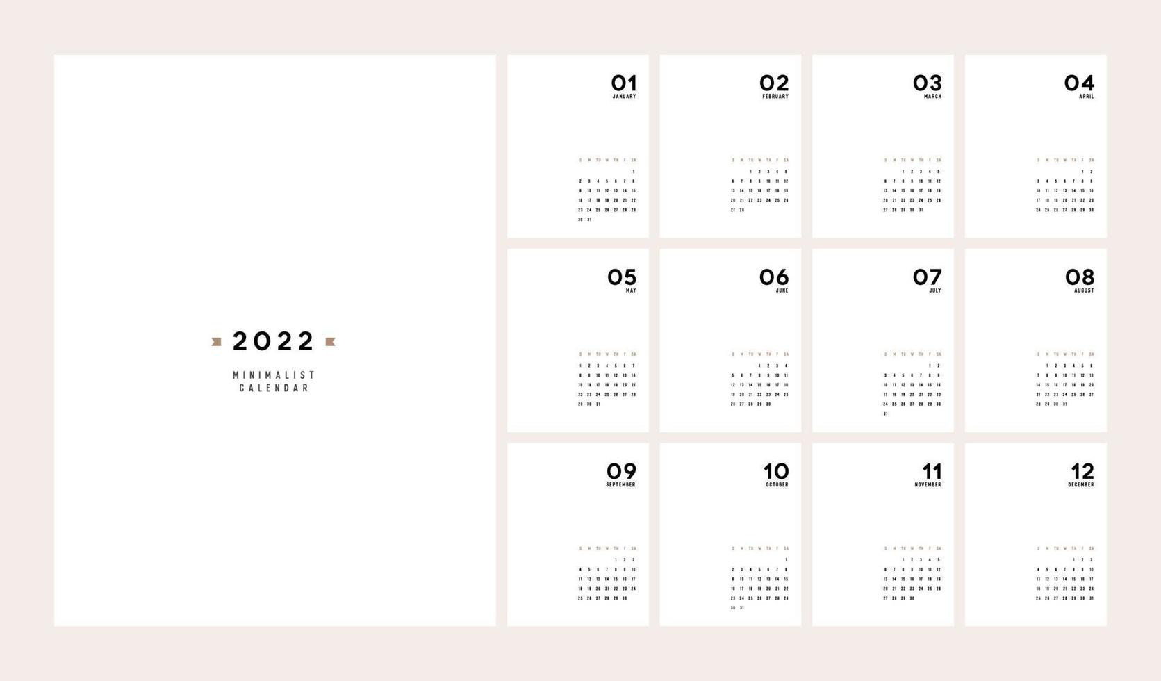 calendrier 2022 style minimaliste à la mode. calendrier minimal vecteur