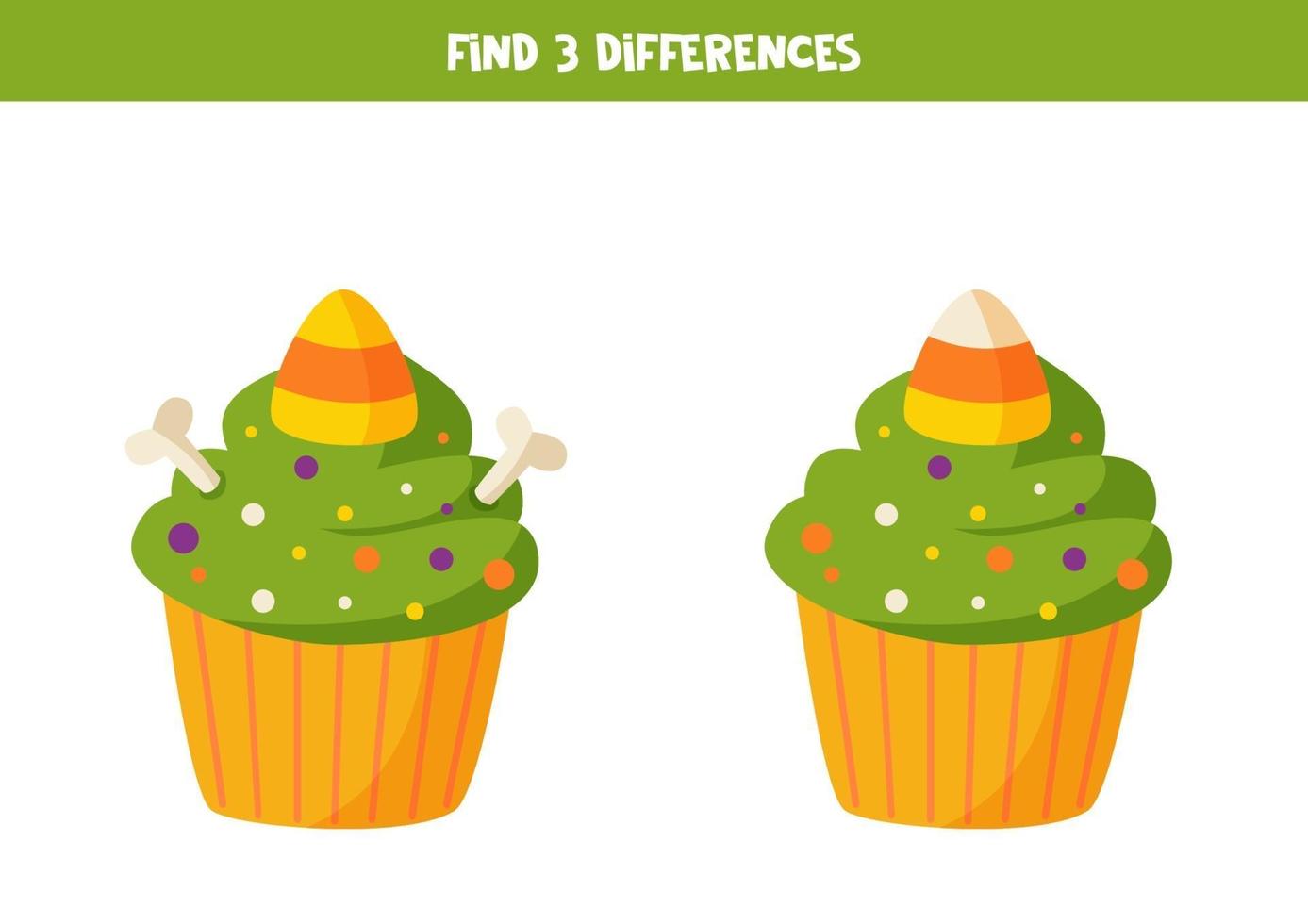 trouver 3 différences halloween cupcake2 vecteur