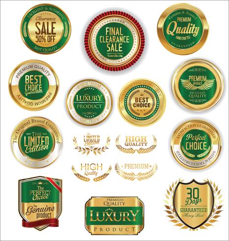 Insignes et étiquettes de luxe premium doré vecteur