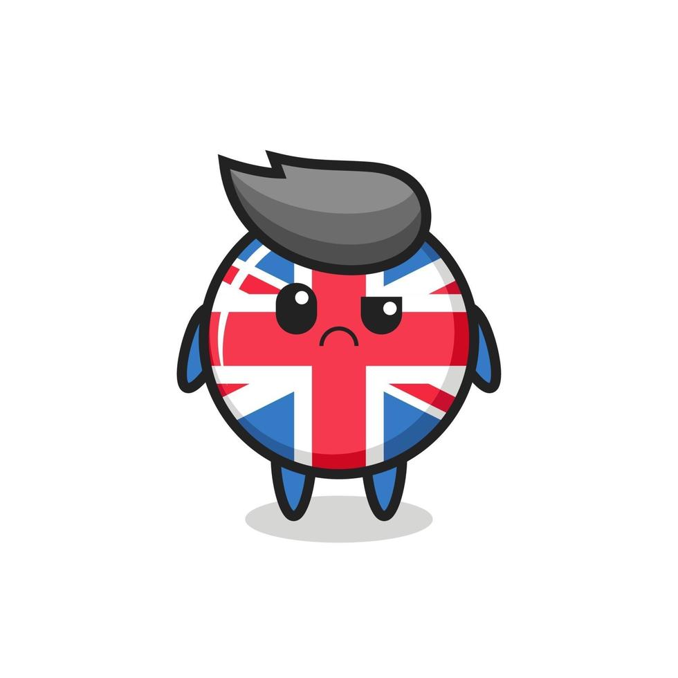 la mascotte de l'insigne du drapeau du royaume-uni avec un visage sceptique vecteur