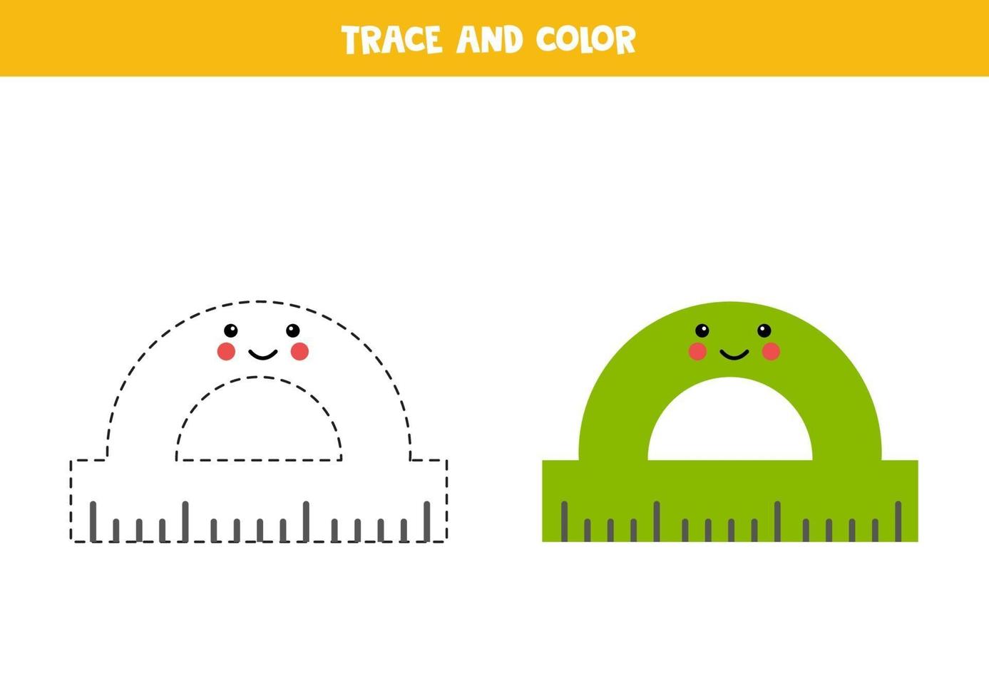 trace et colorie un joli rapporteur kawaii. feuille de travail pour les enfants. vecteur