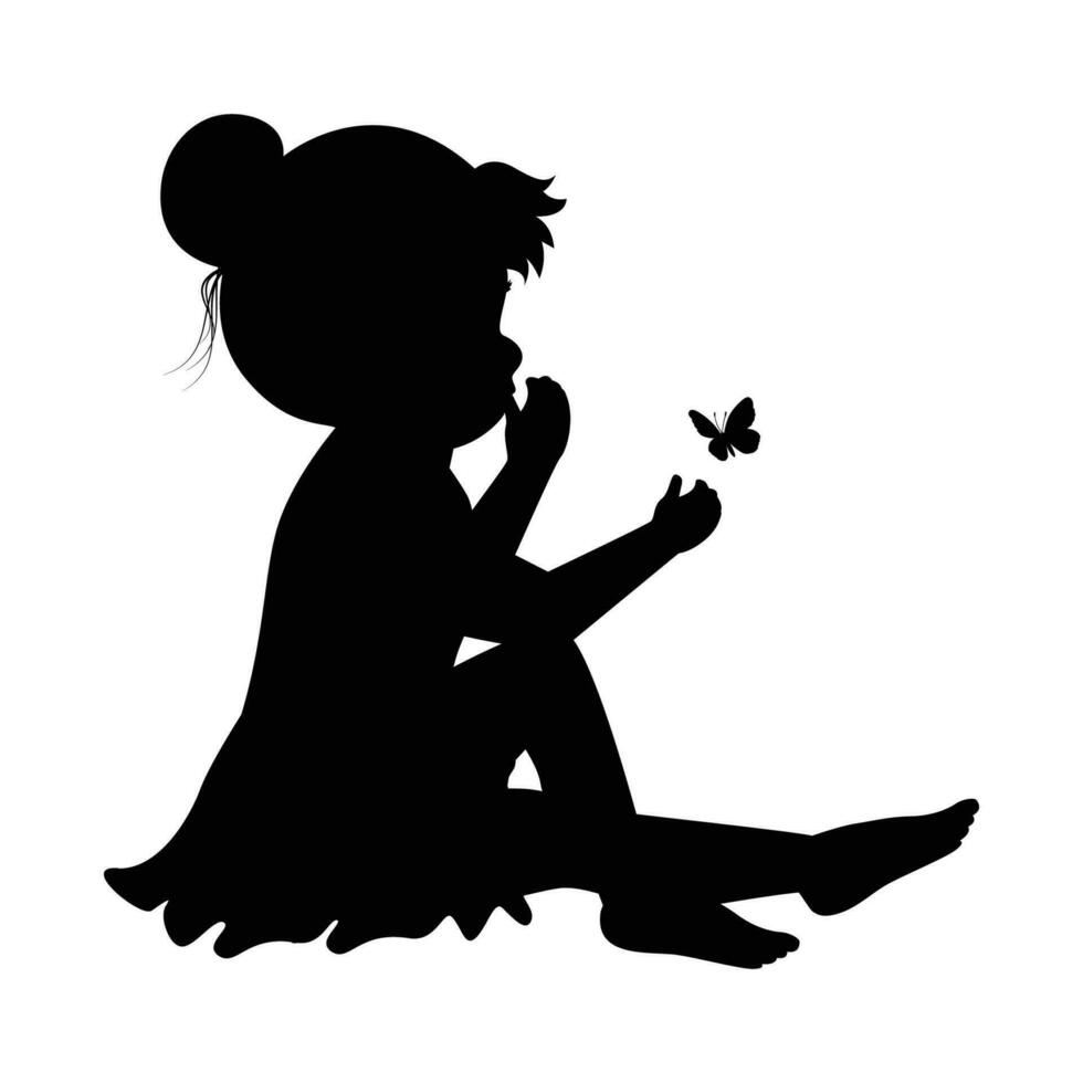 mignonne peu fille silhouette vecteur