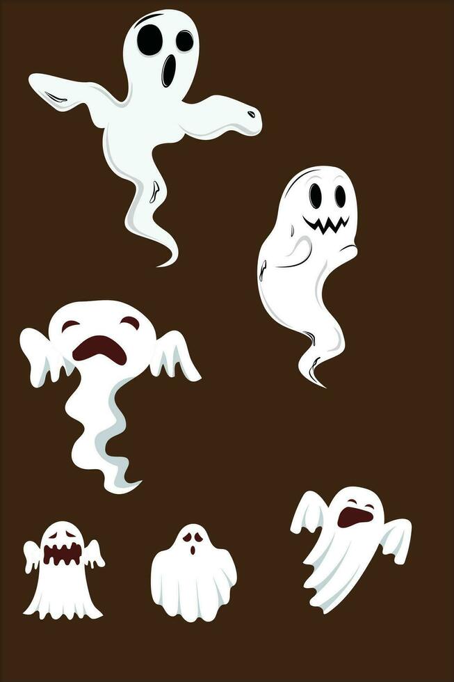 collection de mignonne Halloween blanc des fantômes. des fantômes ou esprit monstres avec effrayant mais mignonne visages. vecteur
