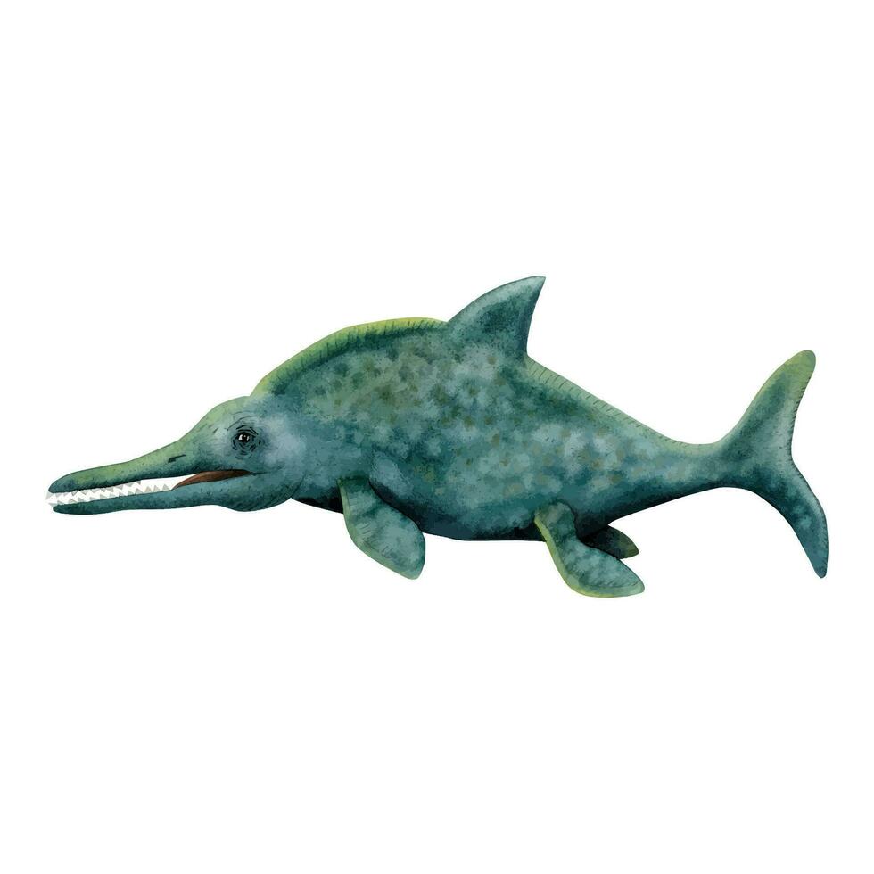 foncé bleu vert Marin dinosaure ichtyosaure. nager ancien dauphin aquarelle vecteur illustration