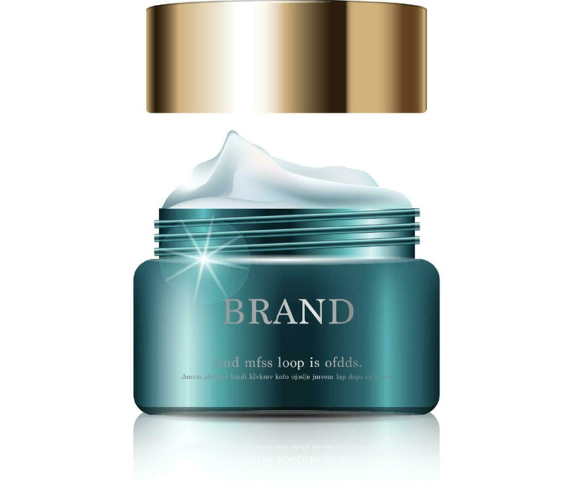 hydratant faciale crème pour annuel vente ou Festival vente. vert et or crème masque bouteille isolé sur d'or lumière Contexte. gracieux cosmétique les publicités, illustration. vecteur